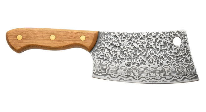 Damascus steel cleaver knife with wooden handle on a clean background