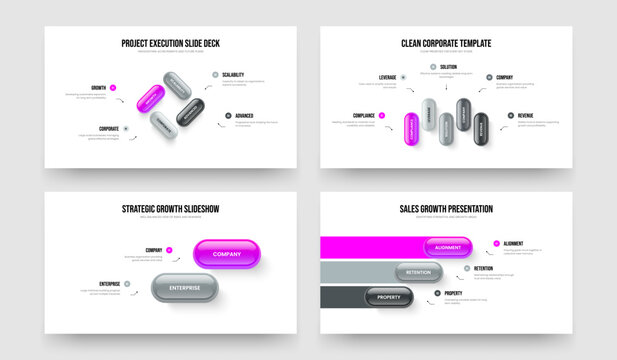 Business Visualization Four Five Two Three Option Diagram Frame Template Vector Illustration Bundle. Enterprise Launch 4 5 2 3 Element Infographic Presentation Design Collection.