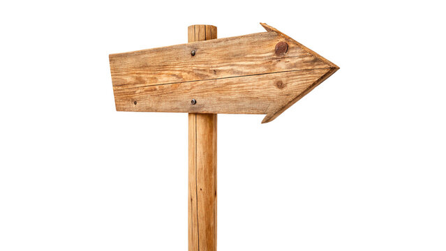 A wooden signpost shows direction to the right. isolated on transparent background
