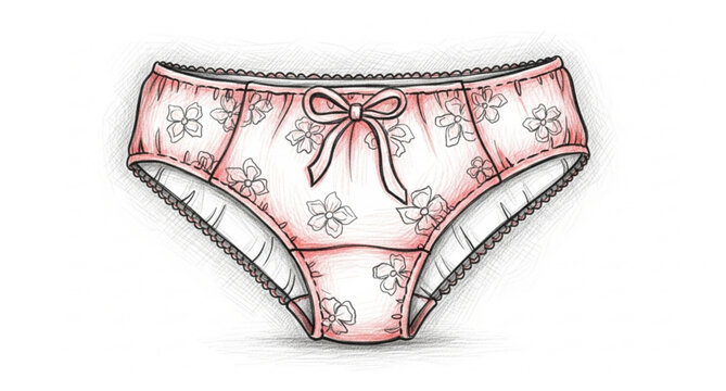 Cute red panties with floral pattern and bow flat vector illustration isolated on white background