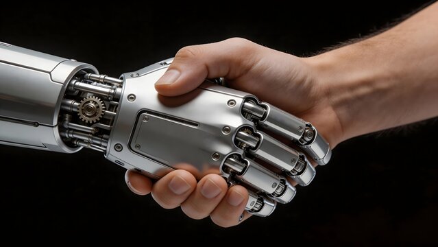 Human hand shaking robotic hand