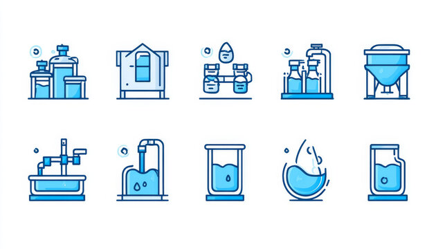 Water treatment plant and water filtration vector icon set, 48x48 pixel perfect and editable stroke.