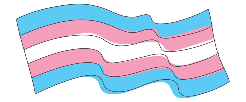 Trans pride flag transgender clipart waving drawing cartoon doodle outline with blue pink white rainbow colors vector on transparent background