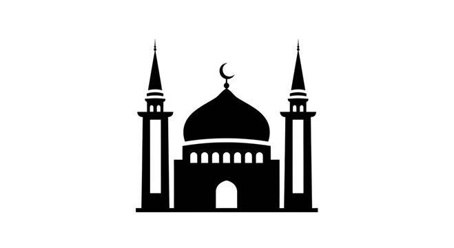 mosque single icon with dome and minarets, clean line vector, isolated on white background, adobe stock contributor style.