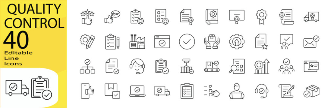 Quality Control icon set. Editable stroke.