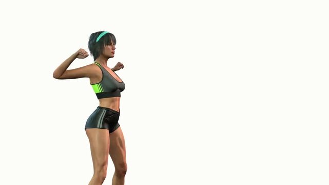 Healthy lifestyle concept featuring a young woman in sports apparel practicing a cardio workout routine and running towards a goal
