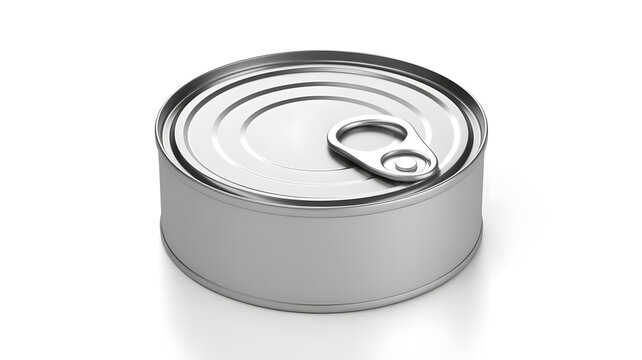 A closed tin can with a pull tab on a white background