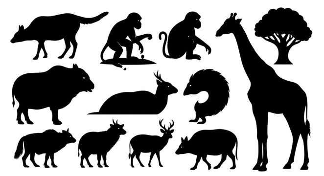Collection of African Wildlife Silhouettes.