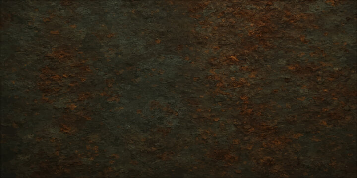 A vintage aged brown iron surface features a heavily textured rusty metal background with a grungy orange corrosion pattern on an old weathered steel wall