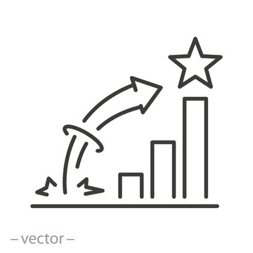 Growth chart and star icon, arrow for business success, rapid growth to success, leap towards the goal, thin line symbol - editable stroke vector illustration