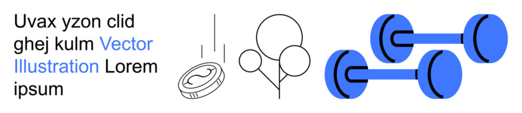 Fitness, finance, celebration, savings, workout routines, leisure activities. Blue dumbbells, a falling coin and balloons . Fitness and finance through weights and coin imagery