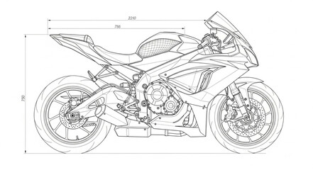 Fototapeta premium Detailed technical drawing of a modern sport motorcycle.