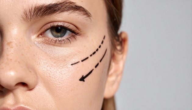 Plastic Surgery Markings on Woman Face Close Up Cosmetic Procedure Planning Concept