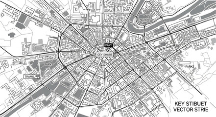 Obraz premium Detailed city map with radial street layout and river.