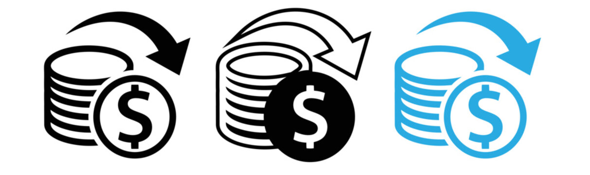 Financial transaction icon stack of coins with circular arrow