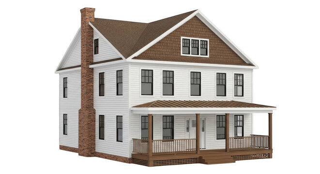White house with brown roof and porch