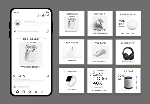Minimalist Social Media Post Template Bundle for Gadget Sale and Electronics Promotion