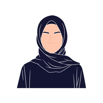 Woman wearing a dark blue hijab.