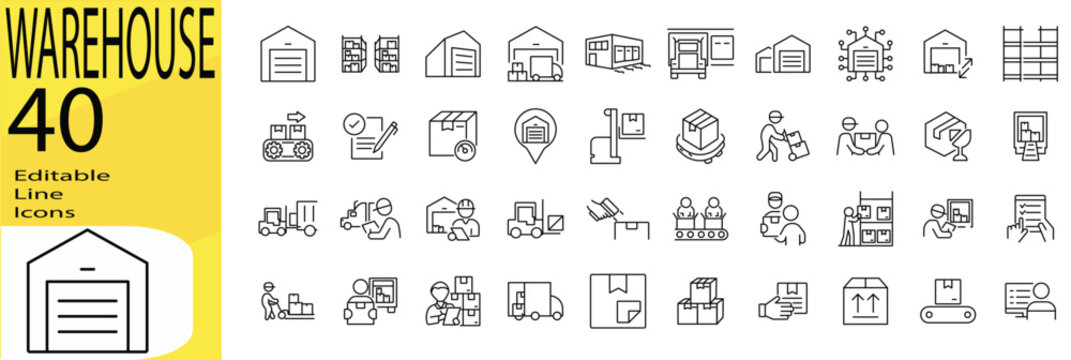 Warehouse icon set. Editable stroke.