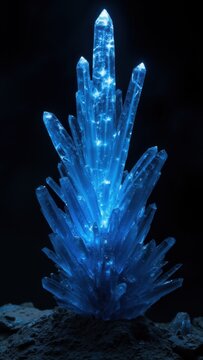 Blue amethyst crystal radiates a soft, ethereal glow in darkness. It is a natural healing stone with vibrational energy for emotional balance and spiritual growth.