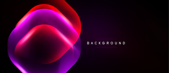 Naklejka premium Abstract vibrant shapes overlap, creating dynamic visual effect. Dark background emphasizes glowing magenta, purple hues. Modern design element.