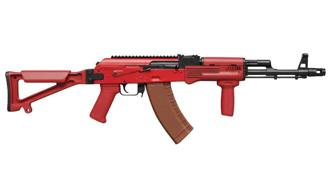 Red ak 47 assault rifle with brown magazine