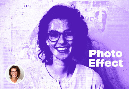 Purple Newspaper Halftone Photo Effect Design Template