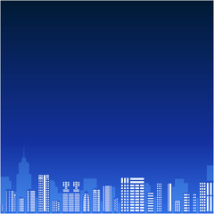 Fototapeta premium 都会の夜景とビルシルエットの背景フレームイラスト