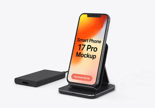 Realistic Smartphone Charging Stand Mockup