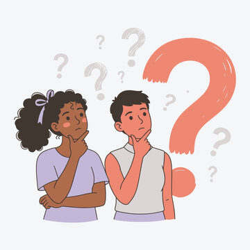 Thoughtful Diverse Young People Searching for Answers with Question Marks