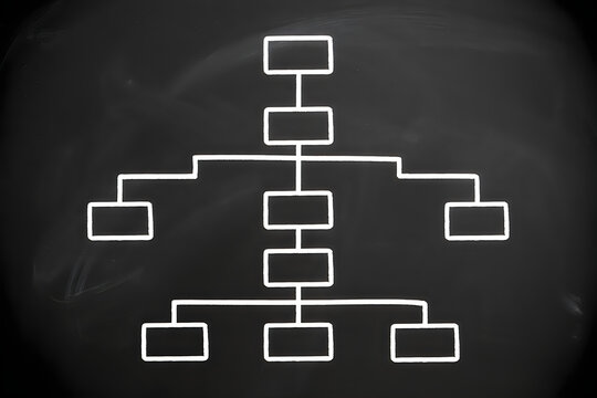 White chalk organizational chart drawn on a black blackboard surface