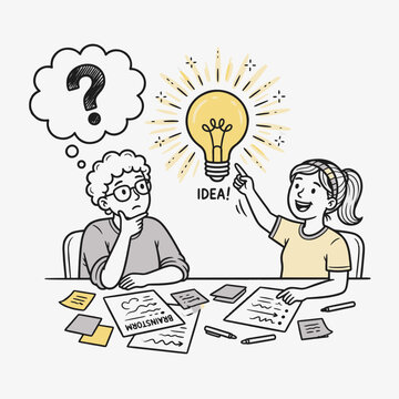 People Brainstorming and Finding Business Idea Illustration Background