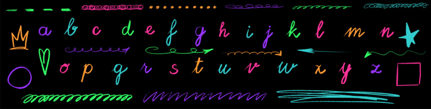 Rough chalk line with crayon detail creates a graphic effect; highlight leads the view as an arrow returns again.