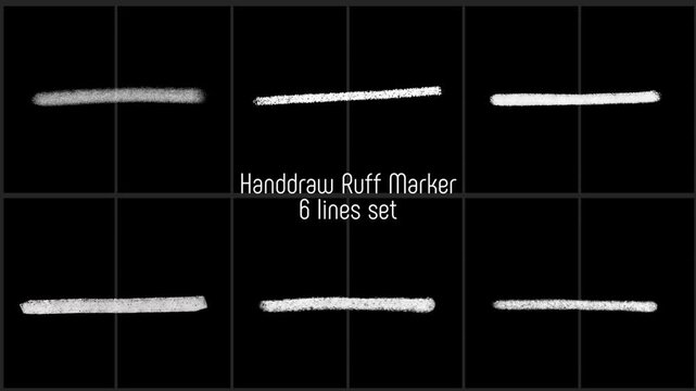 Handdraw Ruff Marker 6 Lines Set Motion Animation &ndash; Black Background Overlay