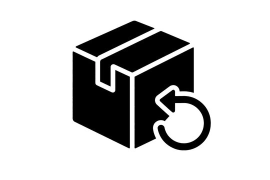 Return Package Icon Black Silhouette Isolated on Transparent Background, Product Return Delivery Exchange Symbol
