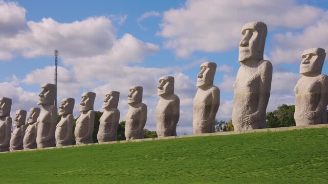 Moai Statues in Line at Makomanai Cemetery