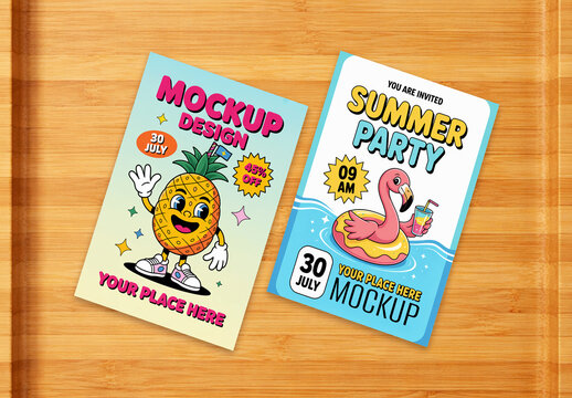 Summer Party Flyer Mockup with Cartoon Design