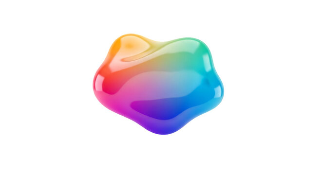 Colorful amorphous blob with smooth iridescent surface floating against a dark void