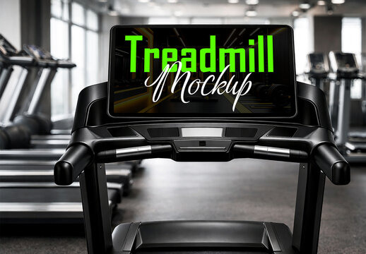 Treadmill Screen Mockup in Modern Fitness Gym