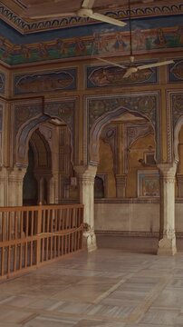 POV view on Old-painted Walls. Frescoes On Wall Of Hanuman Temple In Jaipur,