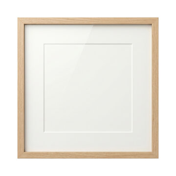 Square light oak wood picture frame on transparent background