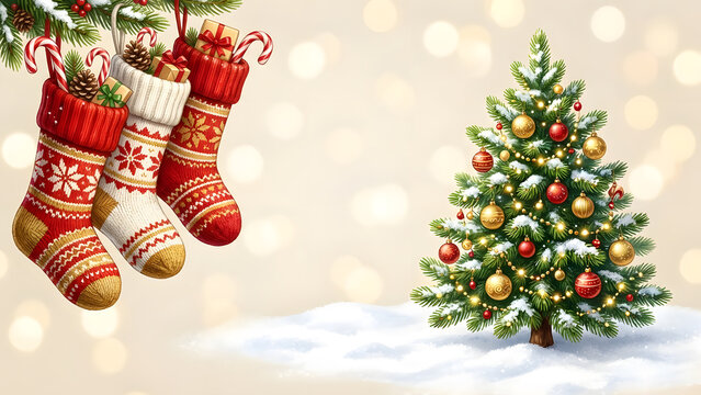 Christmas tree stockings and decorations
