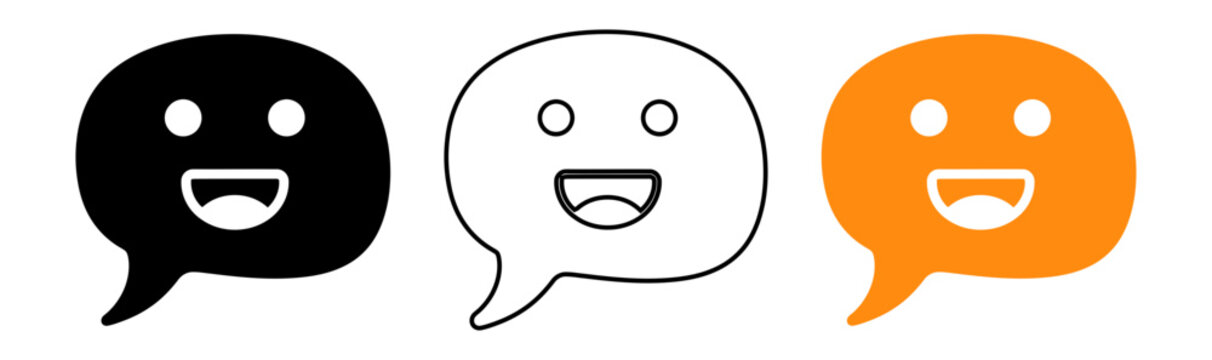Orange speech bubble with a smiling face a playful communication icon