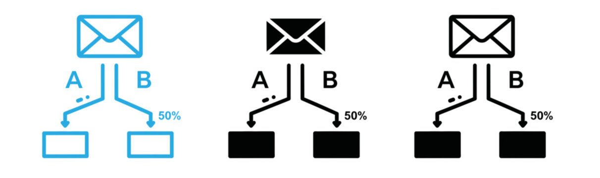 A b testing diagram with email icons and percentage splits