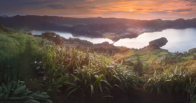 Sao Miguel Island and lake Ponta Delgada, Azores