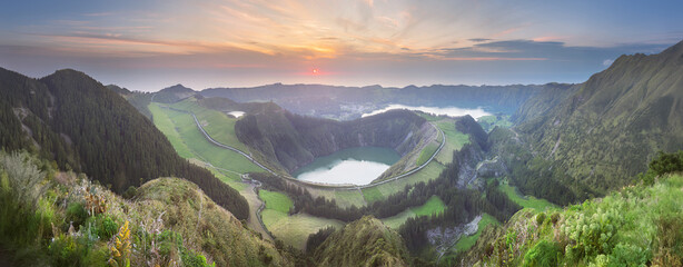 Naklejka premium Sao Miguel Island and lake Ponta Delgada, Azores
