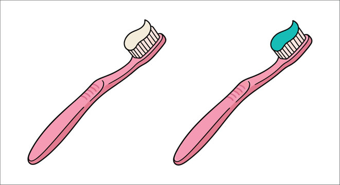 Two toothbrushes with toothpaste colorful cartoon illustration