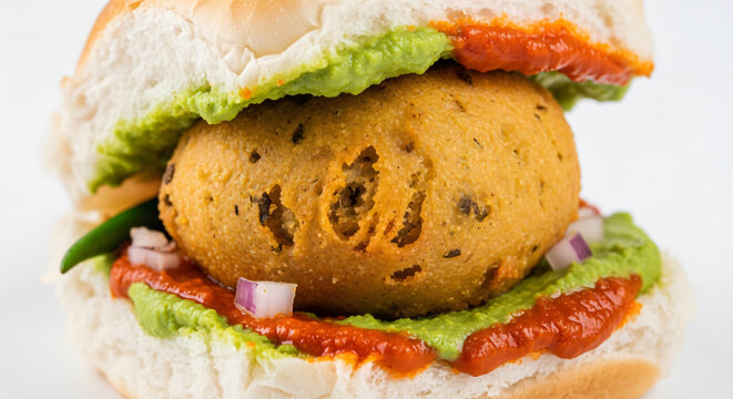 Vada Pav closeup, Indian street food burger