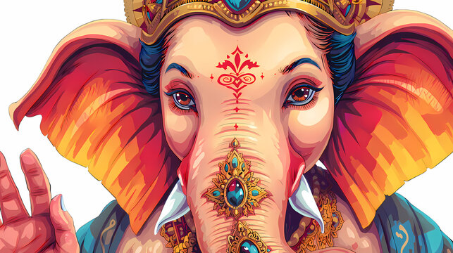 Radiant glowing Ganesha portrait with vivid saturation and luminous lighting festive Hindu deity artwork