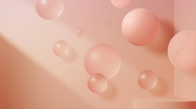 Floating pastel pink spheres in warm ambient light